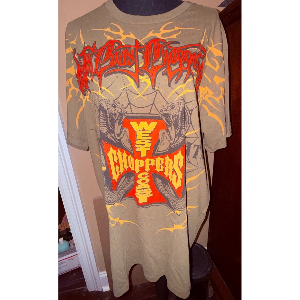 West Coast Choppers Graphic T-Shirt Mens 2XL Green NEW Jesse James Iron Cross